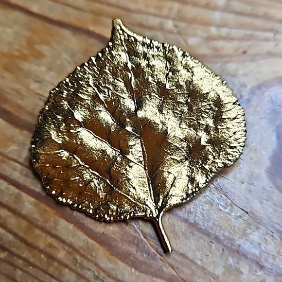 Gold Dipped Leaf Brooch Pin - Picture 1 of 3